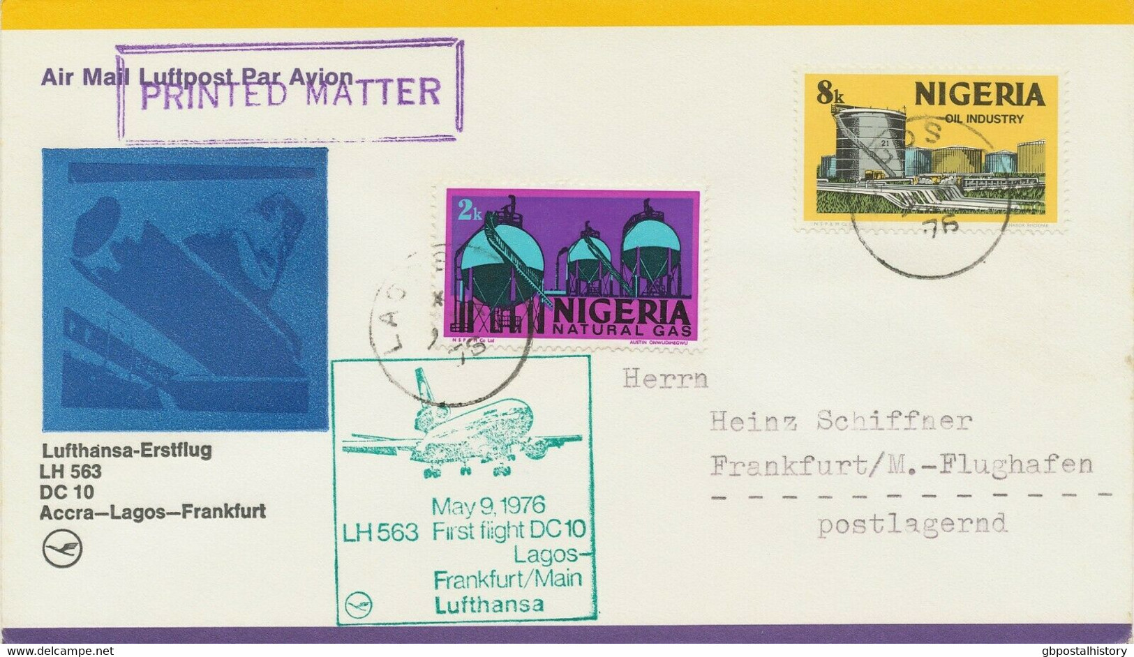 NIGERIA 1976 Lufthansa First Flight LH 563 With DC 10 "LAGOS - FRANKFORT" - Nigeria (1961-...)