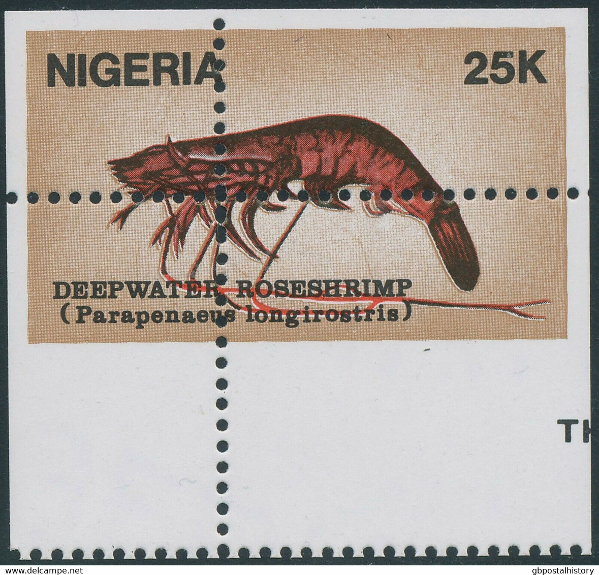 NIGERIA 1988 25 K. Deepwater Rose Shrimp Superb U/M, MAJOR VARITY IMPERFORATED - Nigeria (1961-...)