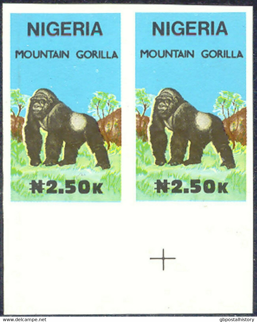 NIGERIA 1990 Wildlife 2 N. 50 Mountain Gorilla U/M MAJOR VARIETY IMPERFORATED - Nigeria (1961-...)