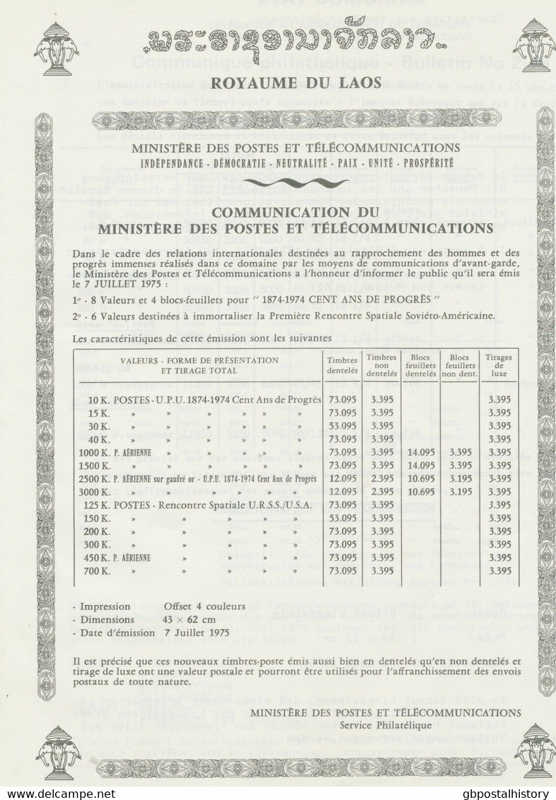 LAOS 1975 APOLLO SOYUZ Superb U/M Set Of 6 Different MS (only 3,395 Issued), RR! - Laos