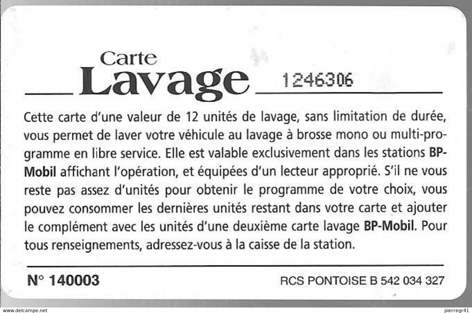 CARTE²-PUCE-SO3--LAVAGE-BP -MOBIL-12-UNITES-V° N°sur Ligne Lavage-V° Sans Code Barres En Haut-TB E - Lavage Auto