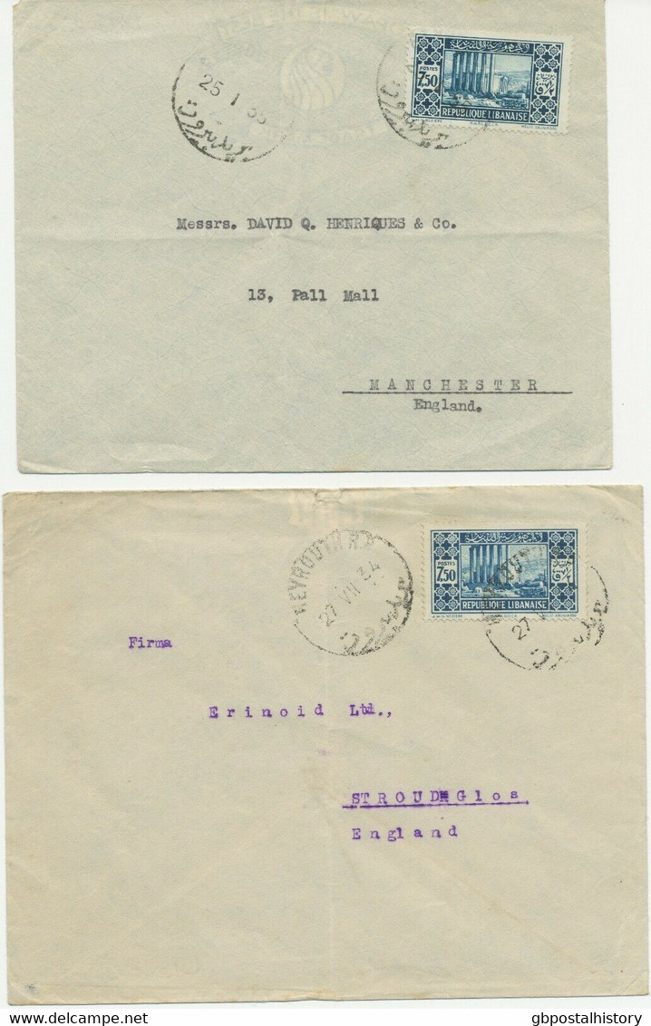 LIBANON 1934/5 7 Pia. 50 Blau Bzw. Dunkelblau Type I Und II Jeweils Bf N ENGLAND - Líbano
