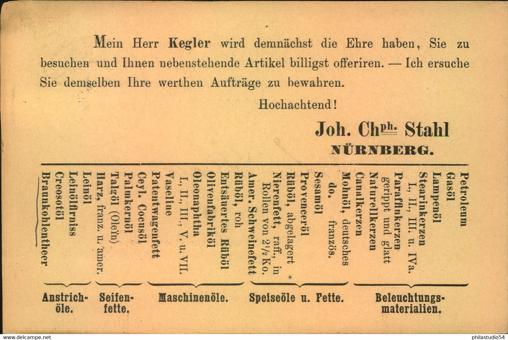 1878 (ca.), 3 Pfennig Ganzsachenkarte Mit Privatem Zudruck Der Firma "stahl" In Nürbger Ab ROSENHEIM - Ganzsachen