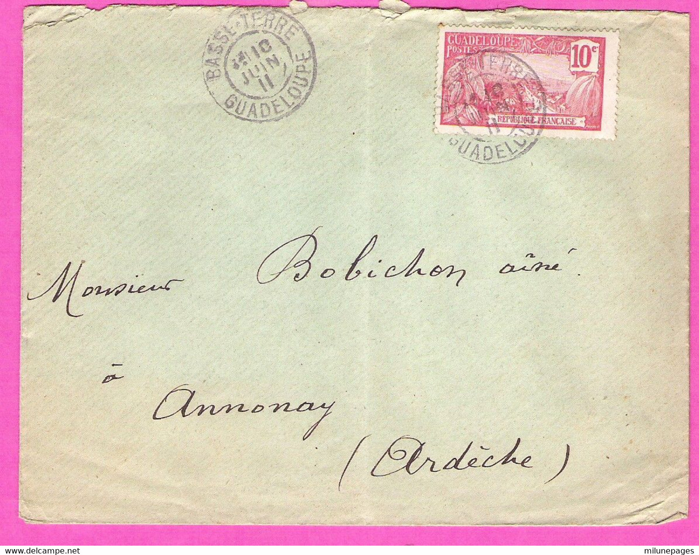 GUADELOUPE 10 C. Rouge Houelmont Seul Sur Lettre Pour La France Oblitération Basse-Terre 1911 Bien Frappée - Lettres & Documents