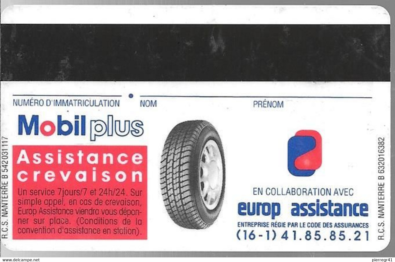 CARTE²-MAGNETIQUE-MOBILPLU S BLEU-31/12/95-V°Cadre Rouge-Grand PNEU Milieu-TB E - Lavage Auto