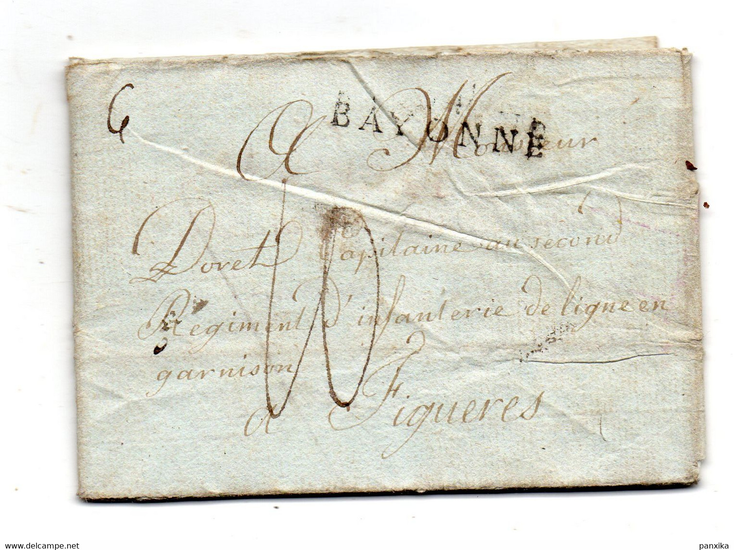 Bayonne Pour Figueras (catalogne). Retour Par Perpignan Sur Même Pli. Cursives Et Taxes Manuelle.Texte A Lire. - 1801-1848: Precursores XIX