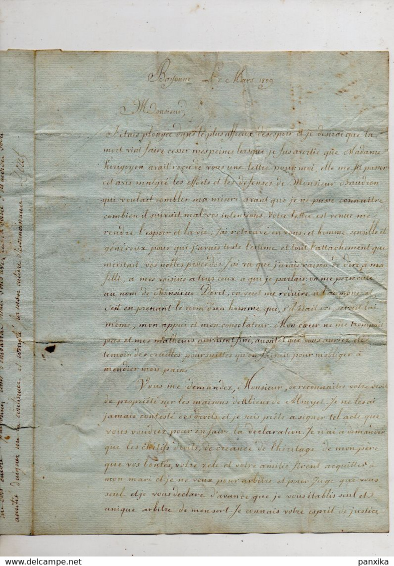 Bayonne Pour Figueras (catalogne). Retour Par Perpignan Sur Même Pli. Cursives Et Taxes Manuelle.Texte A Lire. - 1801-1848: Precursores XIX