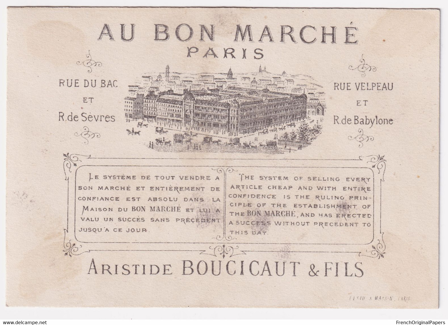 Jolie Chromo 1878 Au Bon Marché Testu & Massin Paris Exposition Universelle Entrée Fille Indien Porte-monnaie 46-55 - Au Bon Marché