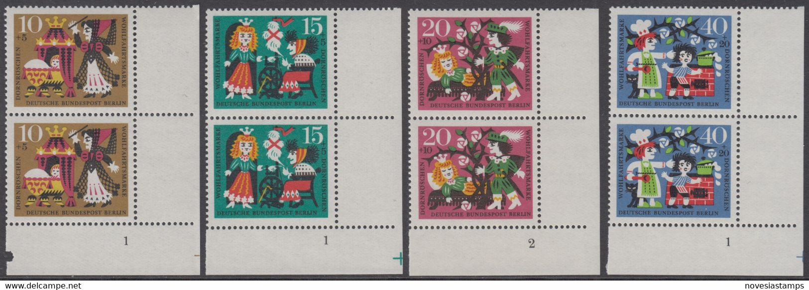 !a! BERLIN 1964 Mi. 237-240 MNH SET Of 4 Vert.PAIRS From Lower Right Corners W/ Formn. -Brothers Grimm: Sleeping Beauty - Ongebruikt