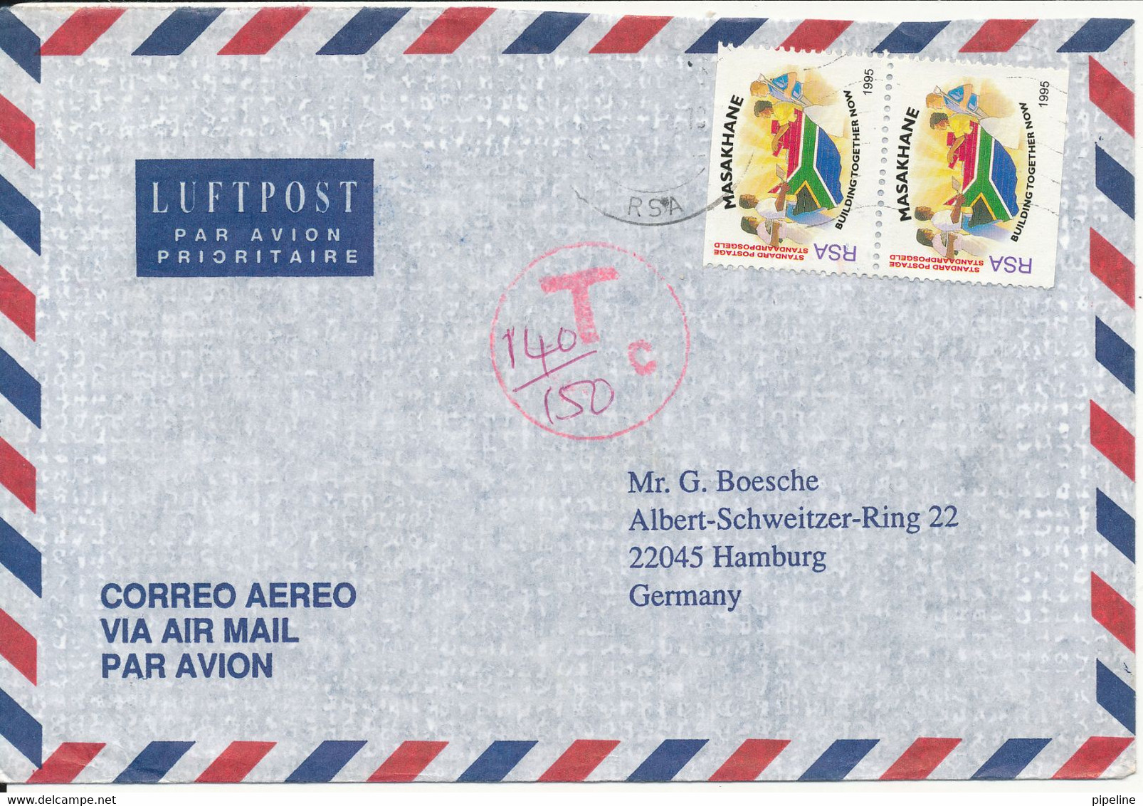 South Africa Air Mail Cover Sent To Germany Underpaid And With Postal Due T. - Posta Aerea