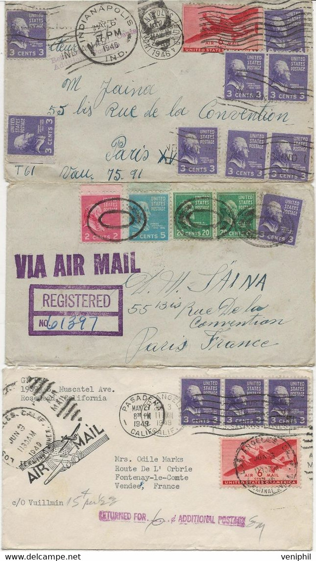 ETATS-UNIS - 4 LETTRES -ANNEE 1946-1949 -  TRS BEAUX AFFRANCHISSEMENTS ET OBLITERATIONS DIVERSES - - Storia Postale