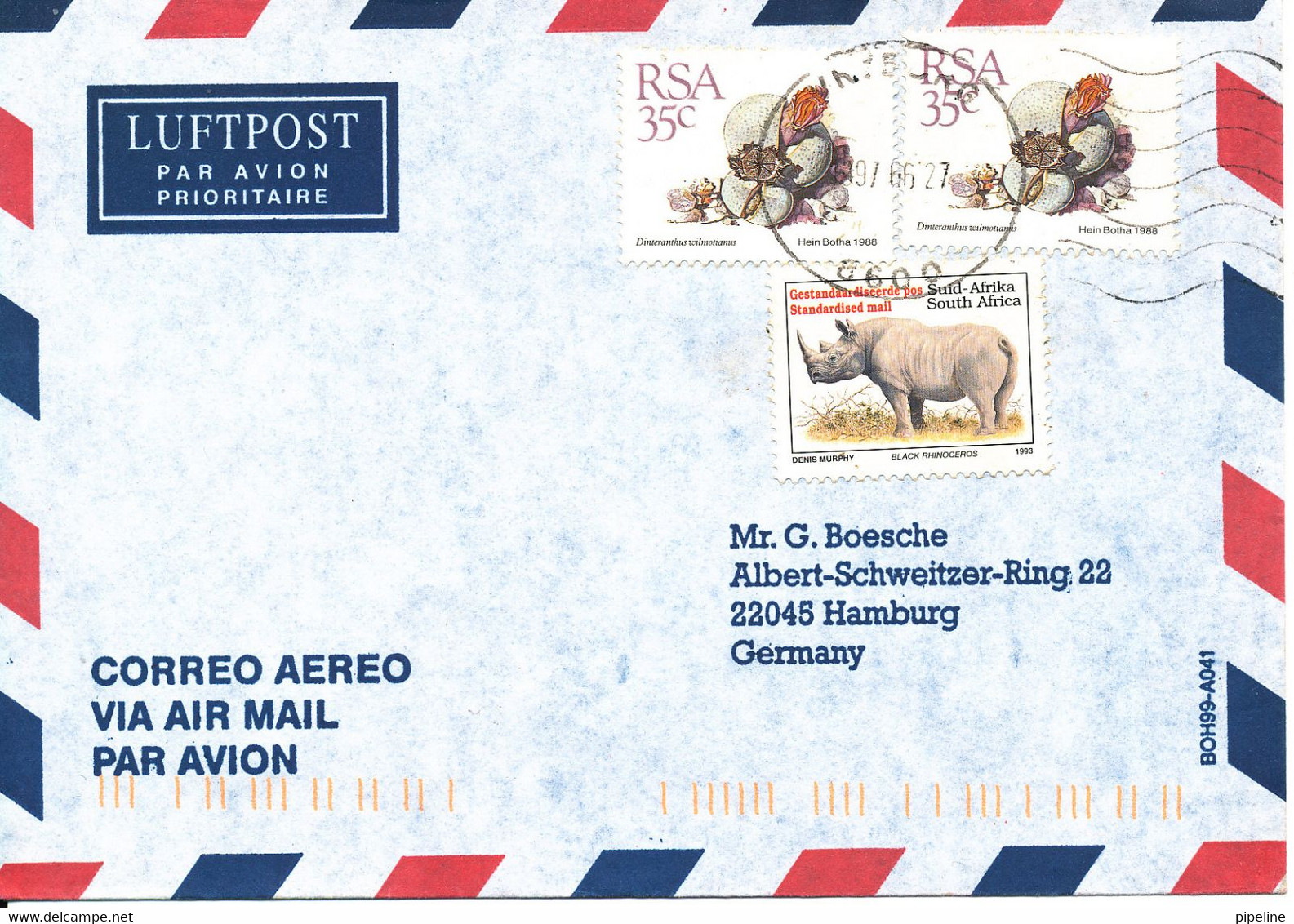 South Africa Air Mail Cover Sent To Germany 27-6-1997 - Poste Aérienne