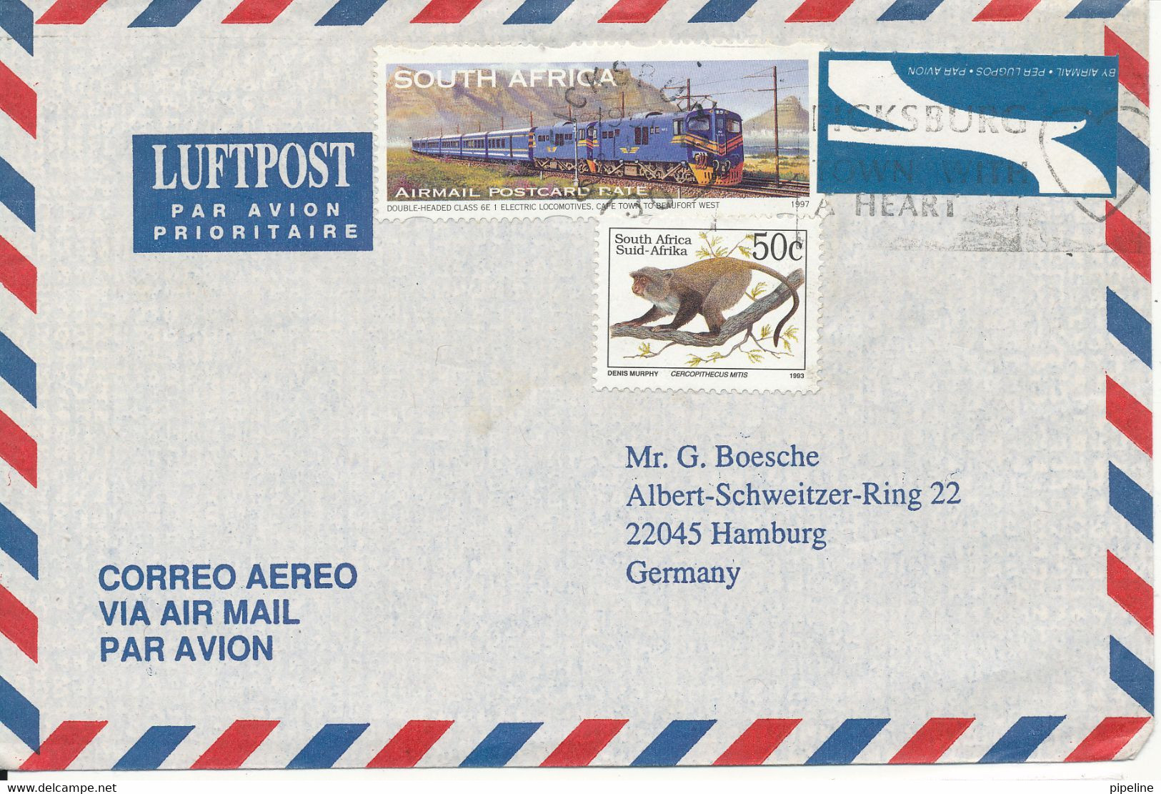 South Africa Air Mail Cover Sent To Germany 1997 - Posta Aerea