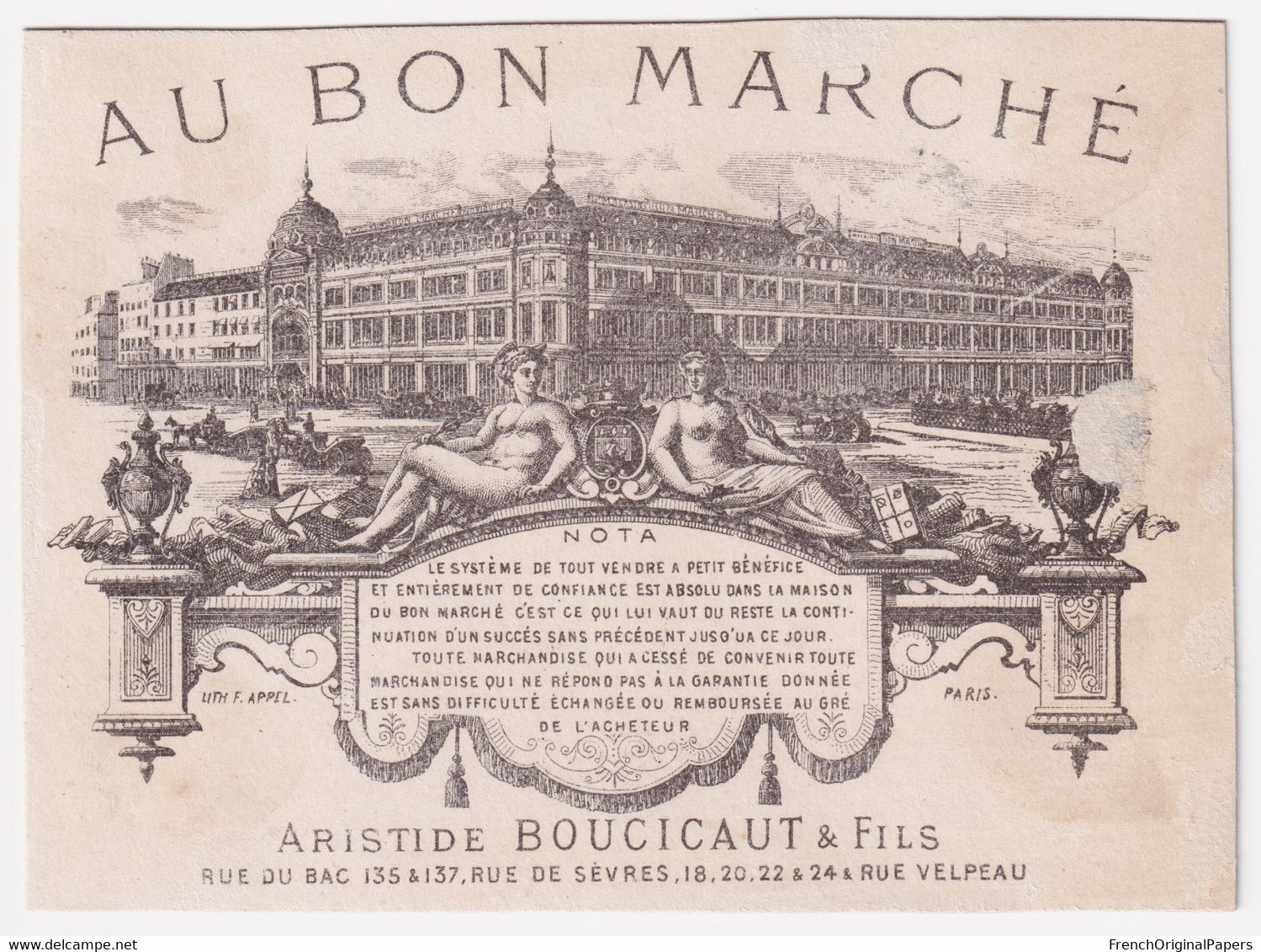 Jolie Chromo Appel Circa 1880 Au Bon Marché Boucicaut Paris Musique Instrument Cuivre Soufflet Tuba Trompette 46-62 - Au Bon Marché