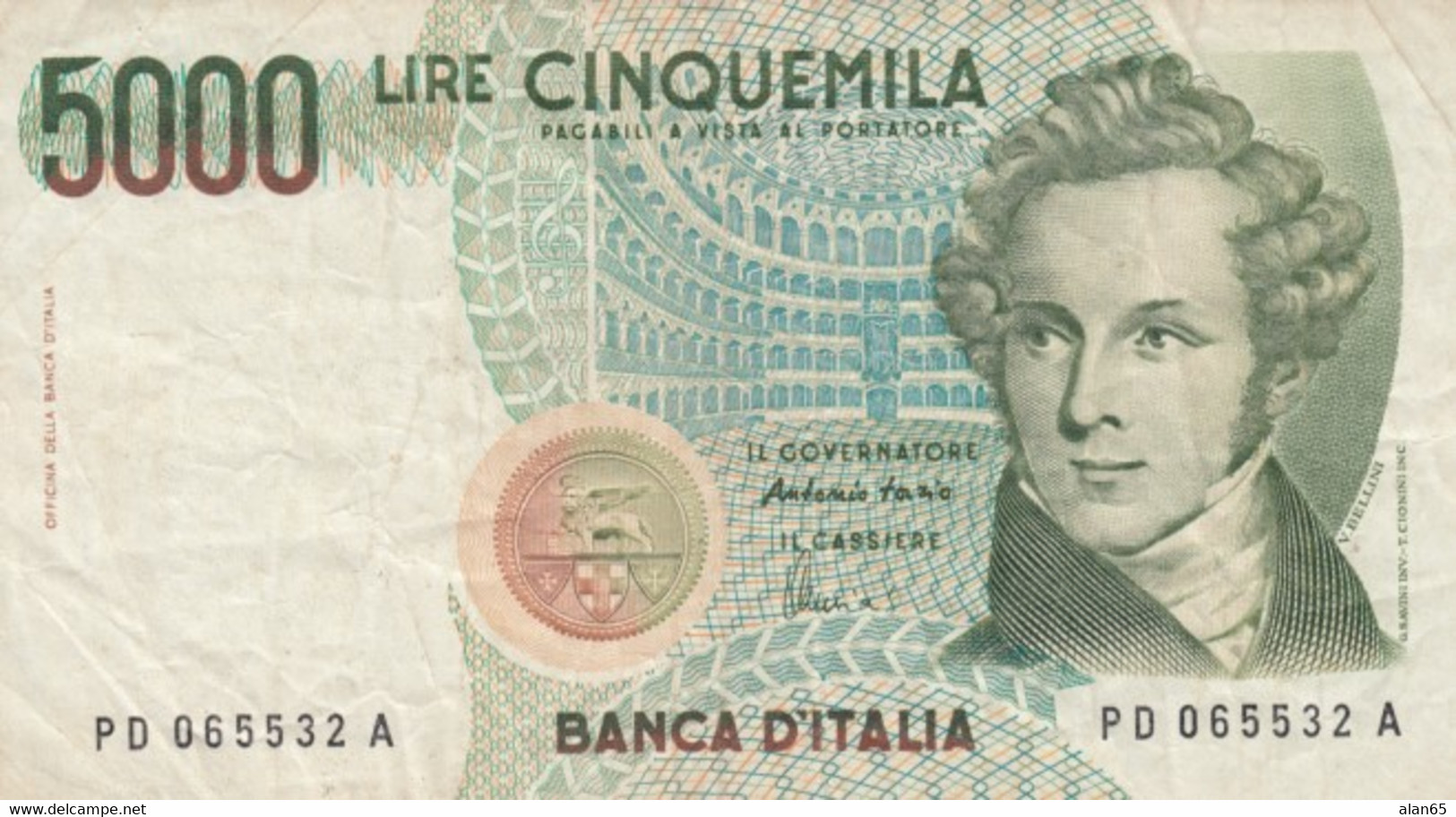 Italy #111c, 5,000 Lira 1985 Issue Very Fine Banknote Money Currency - 5000 Lire