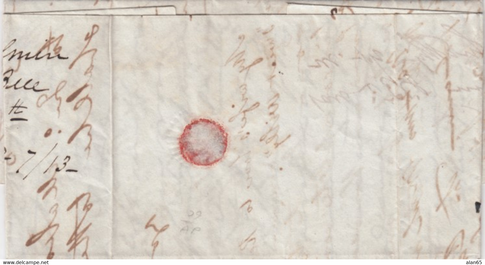 Stampless Cover, Mobile Alabama, Blue Postmark, To New York, 1837, Express Mail Paid 75c Written Upper Right - …-1845 Vorphilatelie