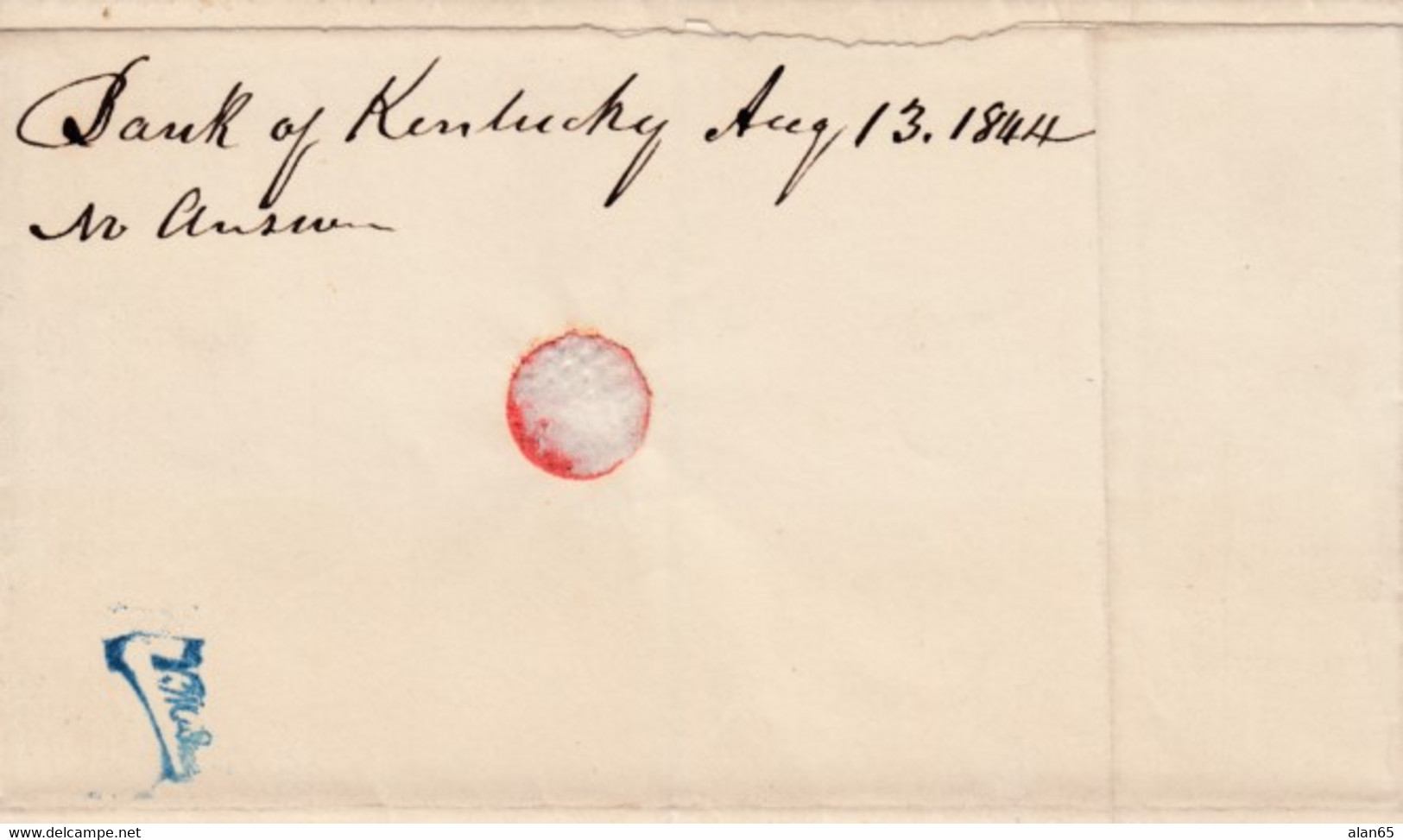 Stampless Cover, Louisville KY (Kentucky), Blue Postmark, To Indianapolis IA (Iowa), 14 August 1844, Manuscript '12' - …-1845 Voorfilatelie