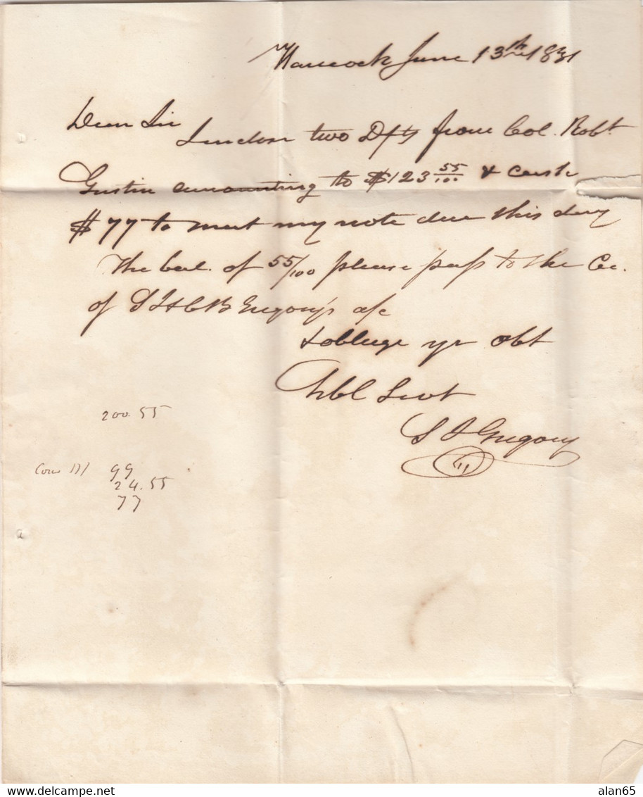 Stampless Cover, Hancock Md (Maryland), Black Circle To Hagerstown Bank (MD) 14 June (1831), 24c Paid Manuscript - …-1845 Prefilatelia