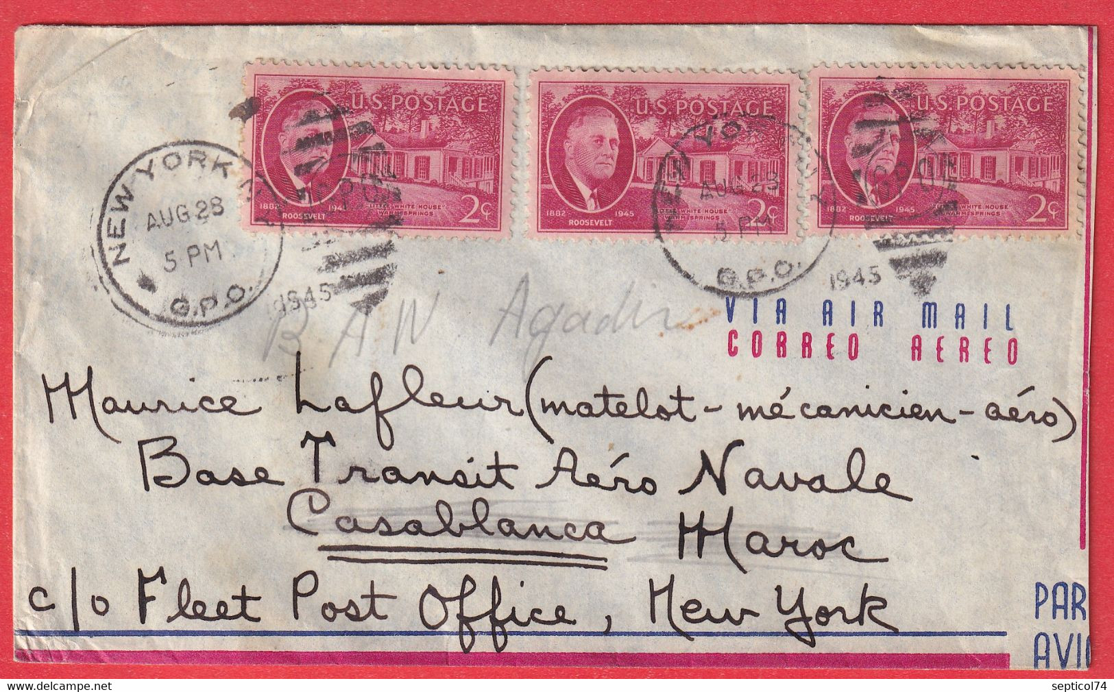 WW2 NEW YORK USA 1945 CASABLANCA MAROC BASE AERONAVALE BAN AGADIR - Poste Navale