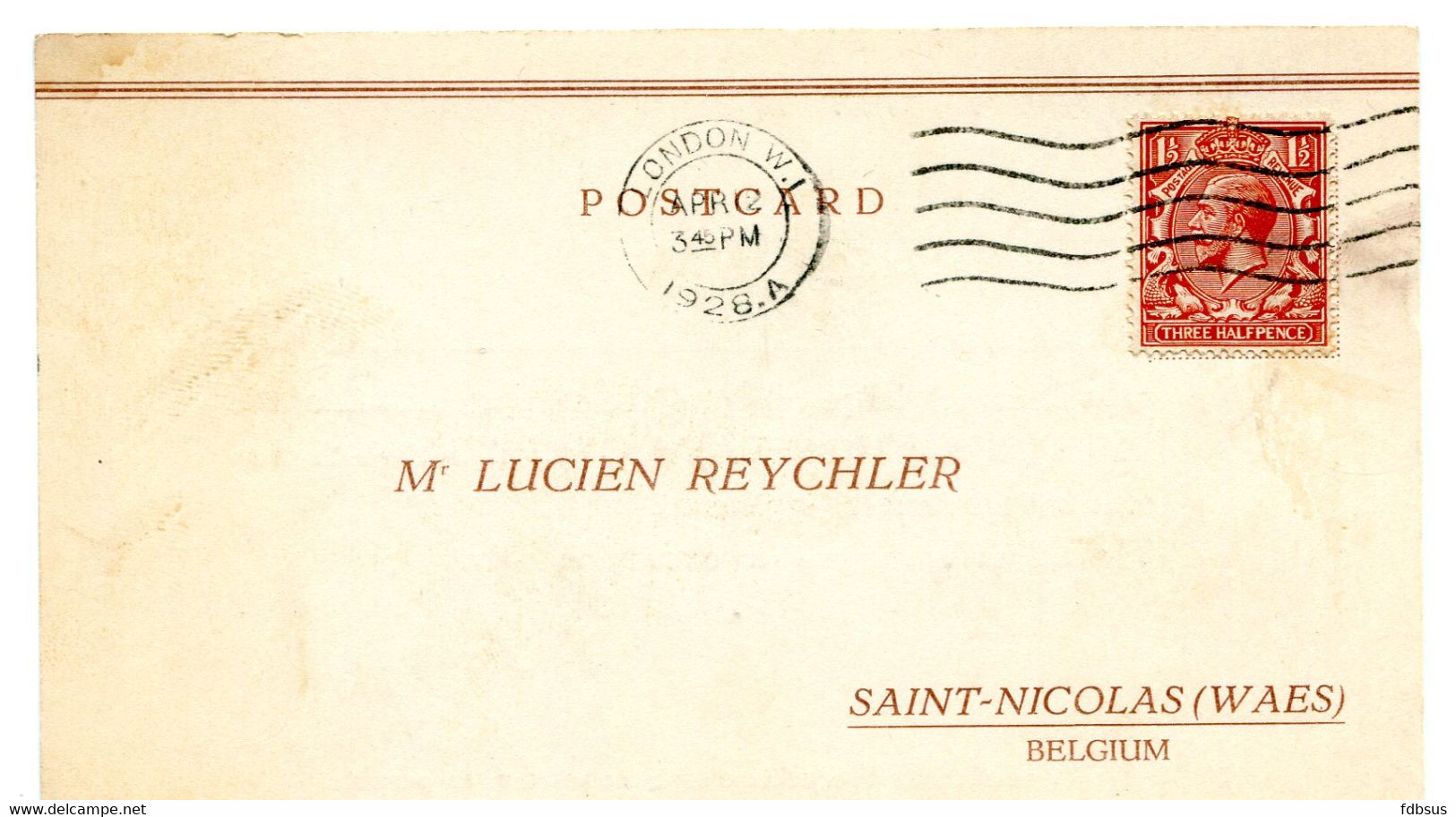 1928 Post Card From LINNEAN SOCIETY OF LONDON  S. Savage  To Belgium With 1 1/2 Stamp - Storia Postale