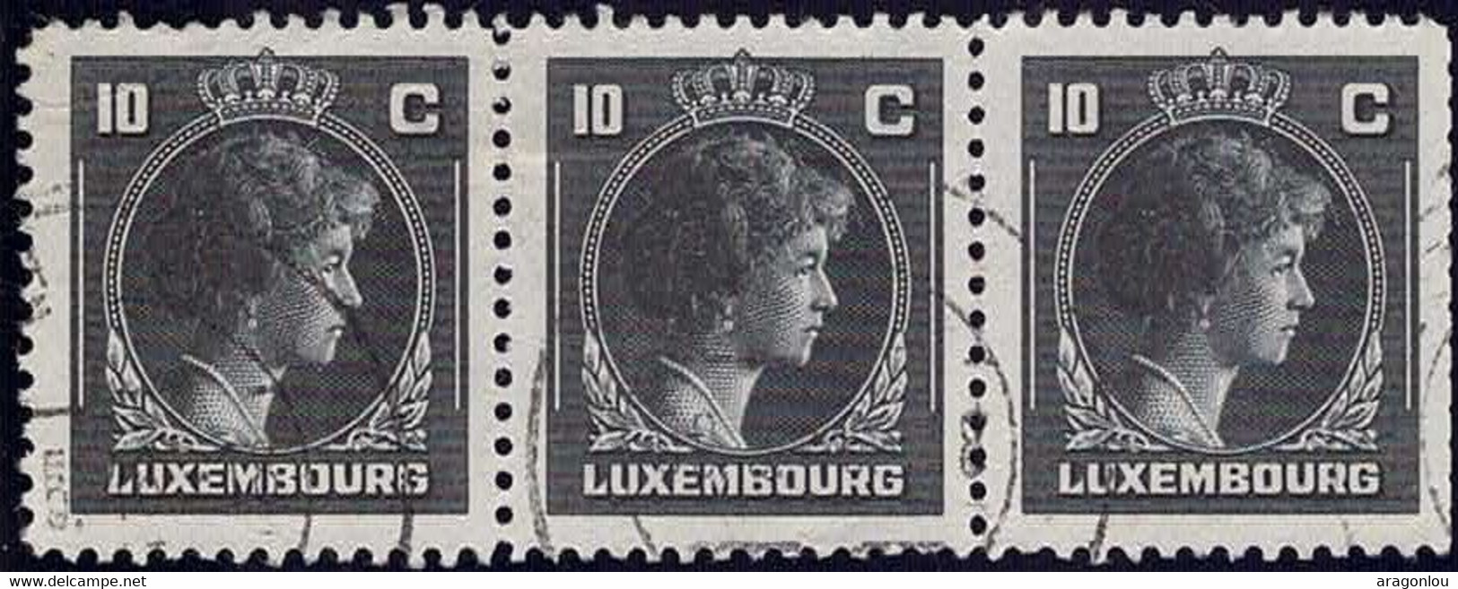 Luxembourg, Luxemburg 1944 Charlotte Bande 3x 10c. Oblitéré - 1944 Charlotte Right-hand Side