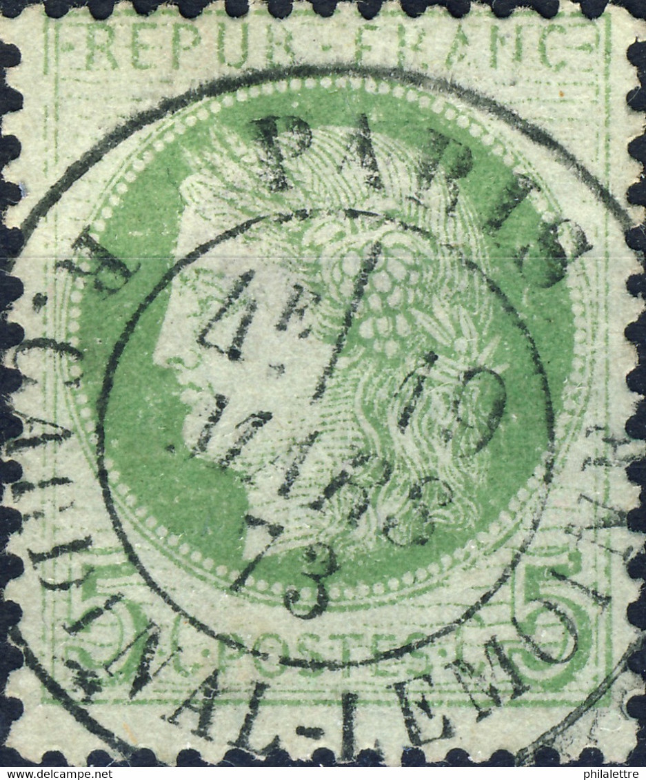 FRANCE - Yv.53 5c Vert (lettres Blanches) Obl. CàD " PARIS / R.CARDINAL-LEMOINE " - (défauts) - Otros & Sin Clasificación