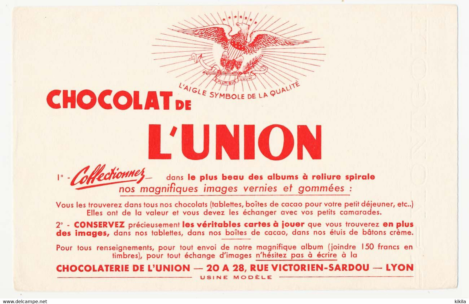 Buvard 20.9 X 13.5 Chocolat De L'UNION Lyon Rhône Collectionnez Les Images Vernies Et Gommées Aigle - Cocoa & Chocolat