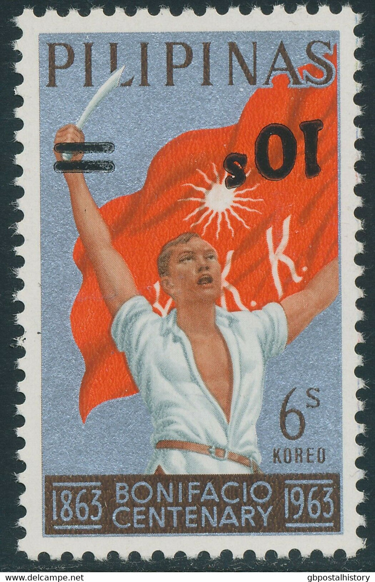 PHILIPPINEN 1972, 10 S. A. 6 S. Bonifacio, Postfr. Kab.-Stück, ABART: Kopfstehender Aufdruck, Selten - Filipinas