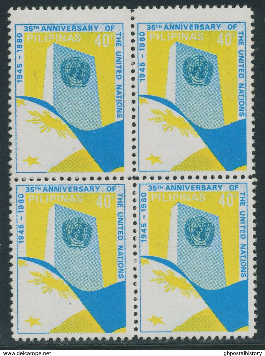 PHILIPPINEN 1980 35 Jahre Vereinte Nationen 40 S Mehrfarbig ** 4er-Block ABARTEN - Philippines