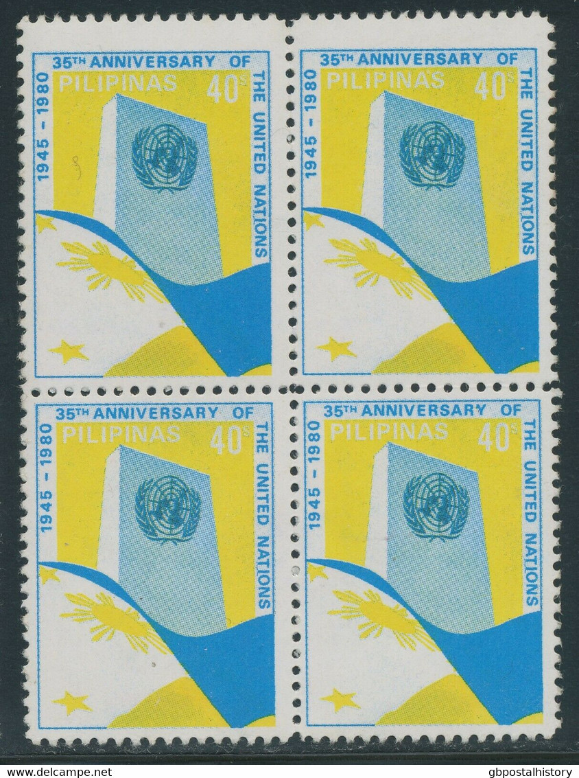 PHILIPPINEN 1980 35 Jahre Vereinte Nationen 40 S Mehrfarbig ** 4er-Block ABARTEN - Filipinas