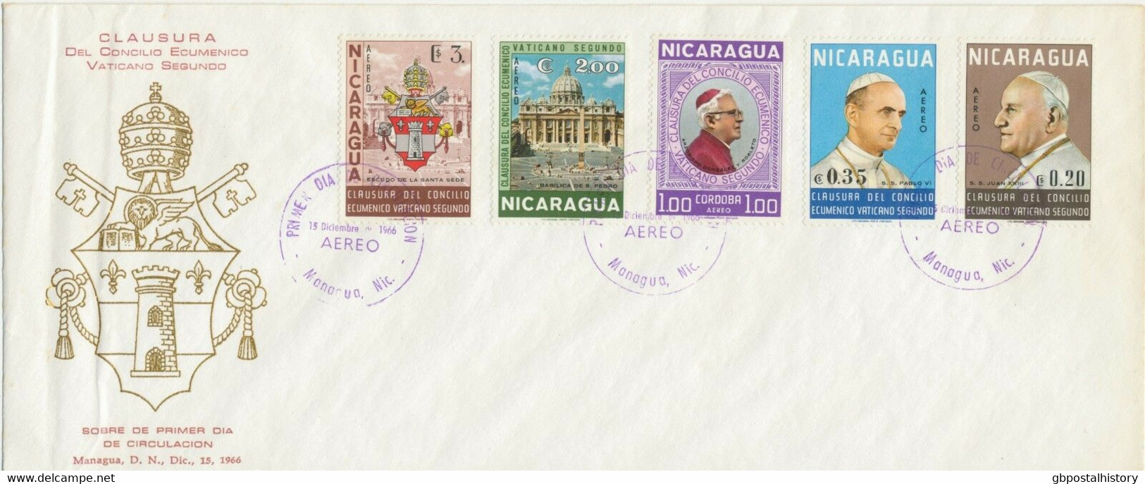 NICARAGUA 1966 Conclusion Of The 2nd Vatican Ecumenical Council On Very Fine FDC - Nicaragua