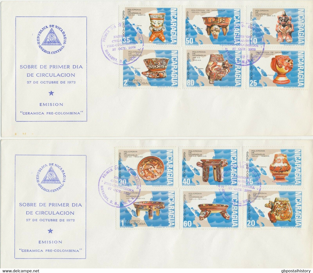 NICARAGUA 1972 Buntkeramiksammlung Aus Der Zeit Vor Kolumbus Kpl. A. 2 Kab.-FDCs - Nicaragua