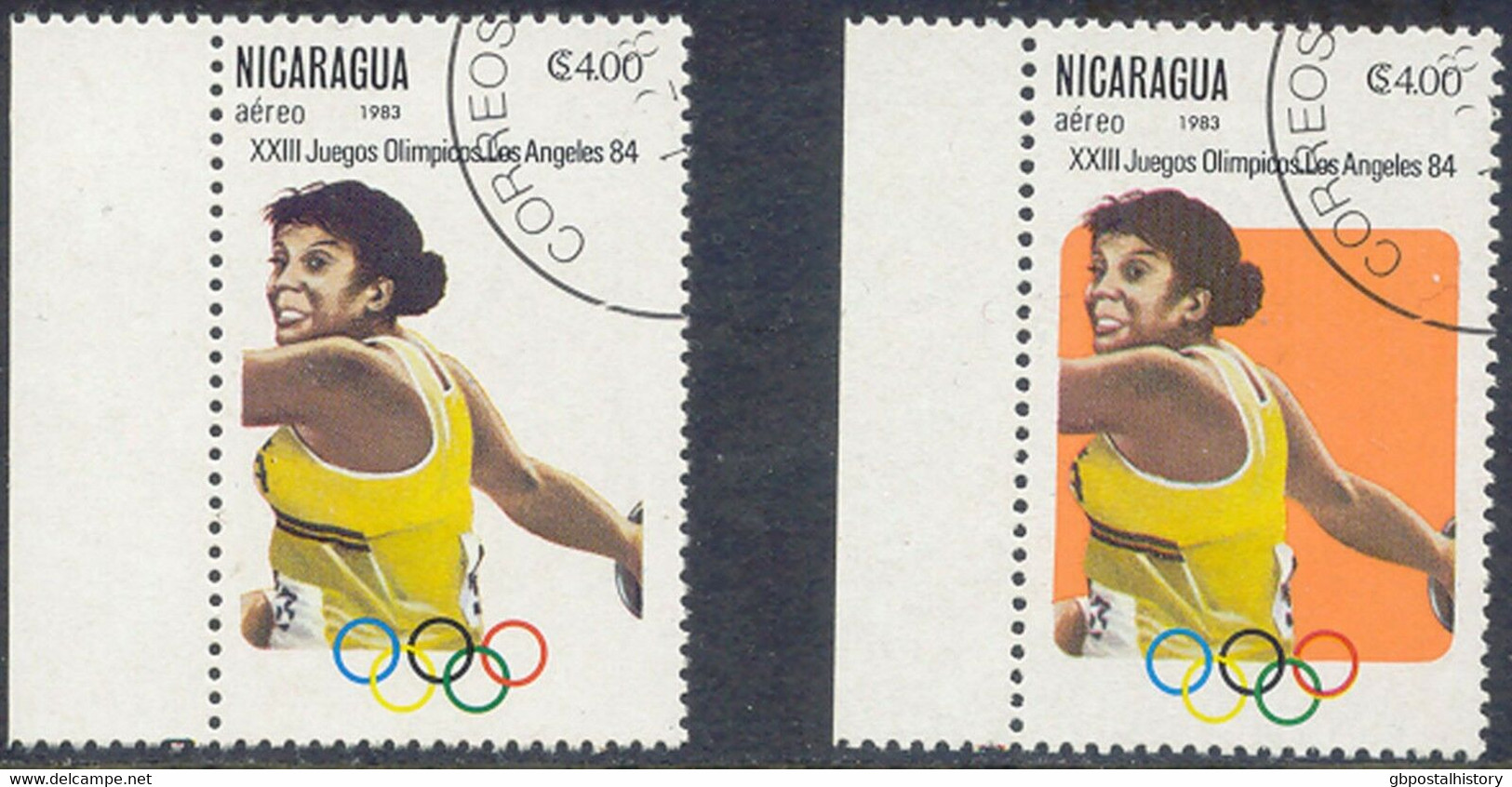 NICARAGUA 1983 Olympische Spiele Los Angeles 1984 Diskuswerfer MISSING COLOUR O - Nicaragua