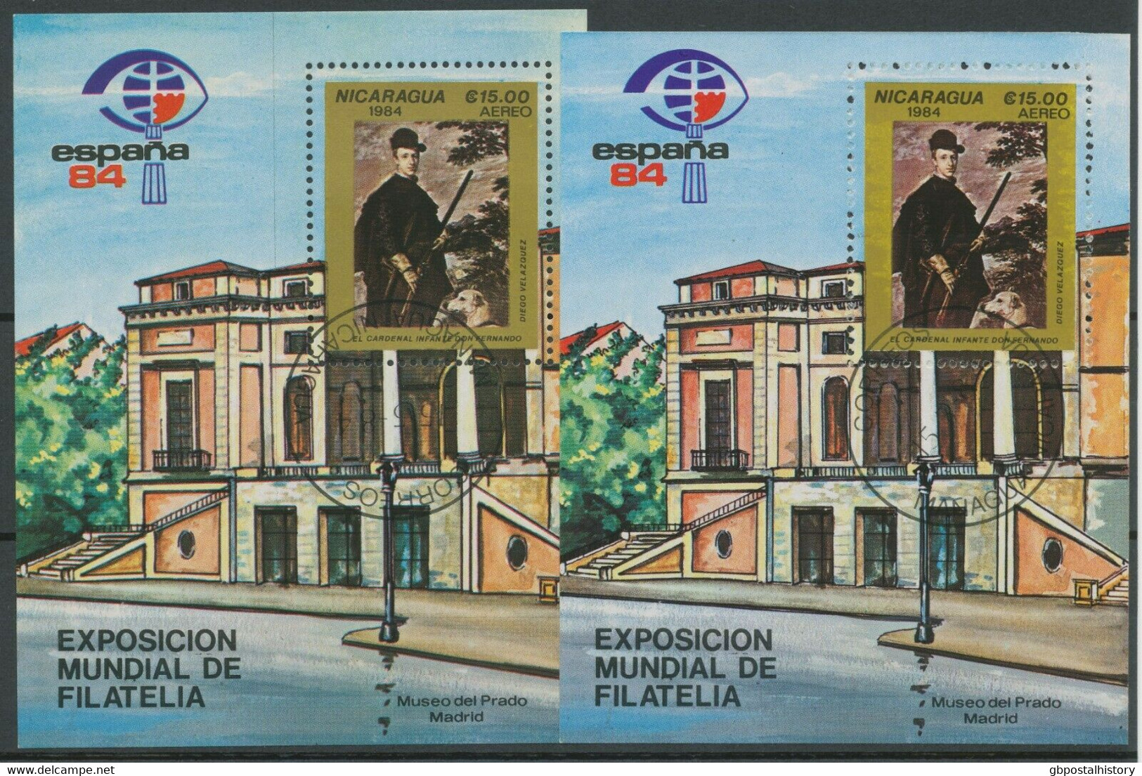 NICARAGUA 1984, Int. Briefmarkenausstellung ESPANA '84, Madrid - Gemälde ABART O - Nicaragua