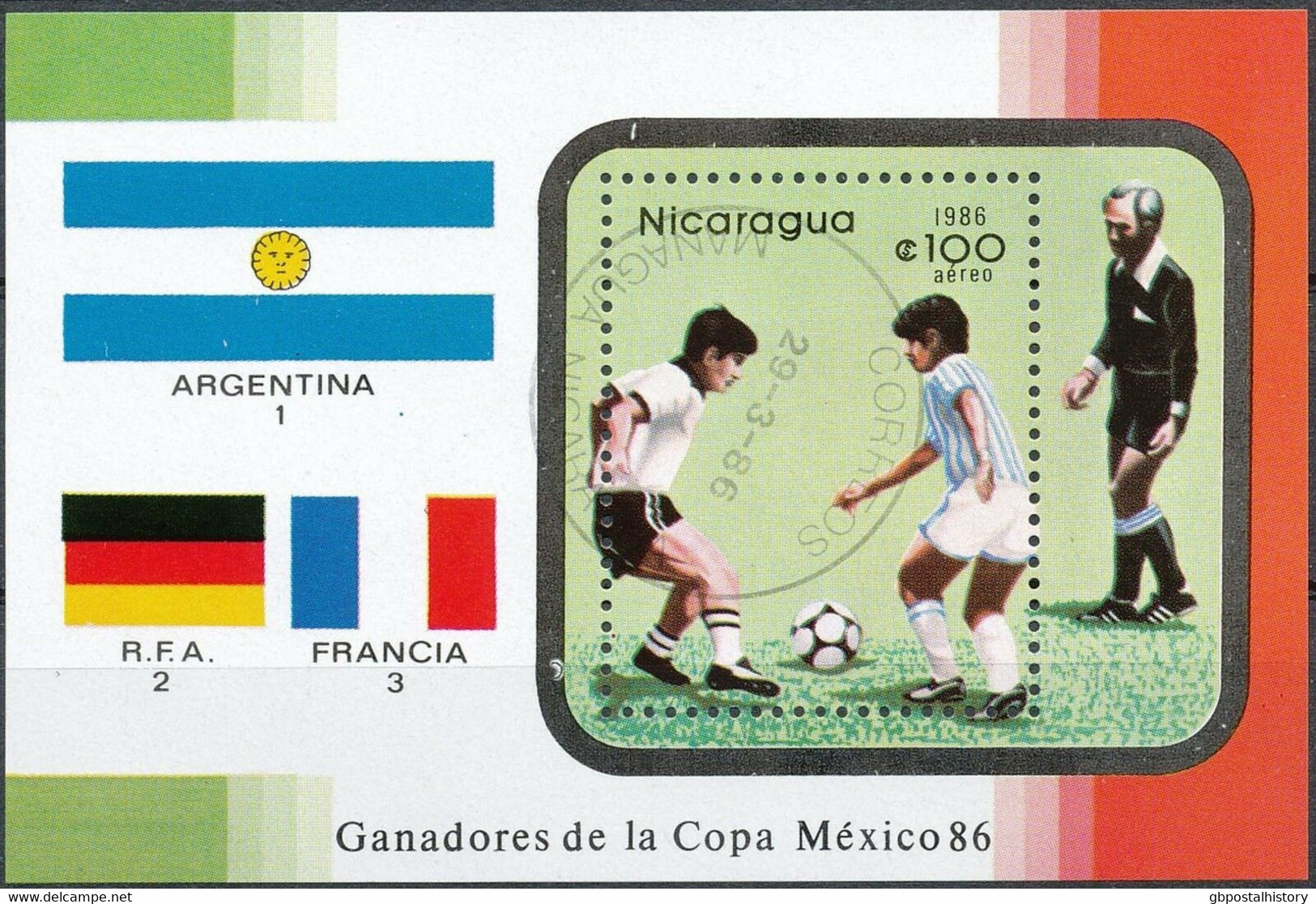 NICARAGUA 1986 Fußball-Weltmeisterschaft, Mexiko Spieler U Landesflaggen ABART O - Nicaragua