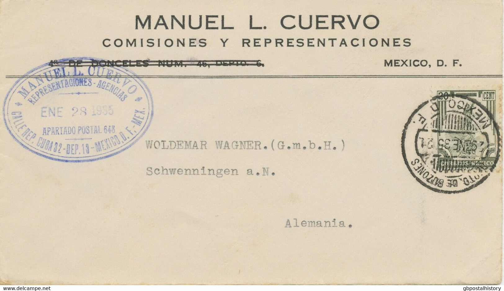 MEXICO 1935 20 C Unabhängigkeitsdenkmal, Puebla Von Jesus Contreras EF Dt.Reich - Mexique