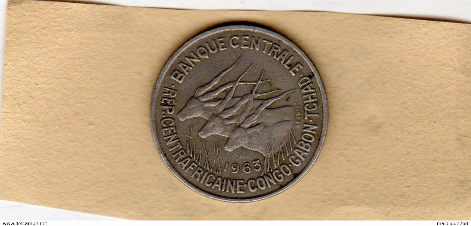 Piéce 50 Francs Republique Centrafricaine-Congo-Gabon-Tchad-1963 En TTB En Nickel - Central African Republic