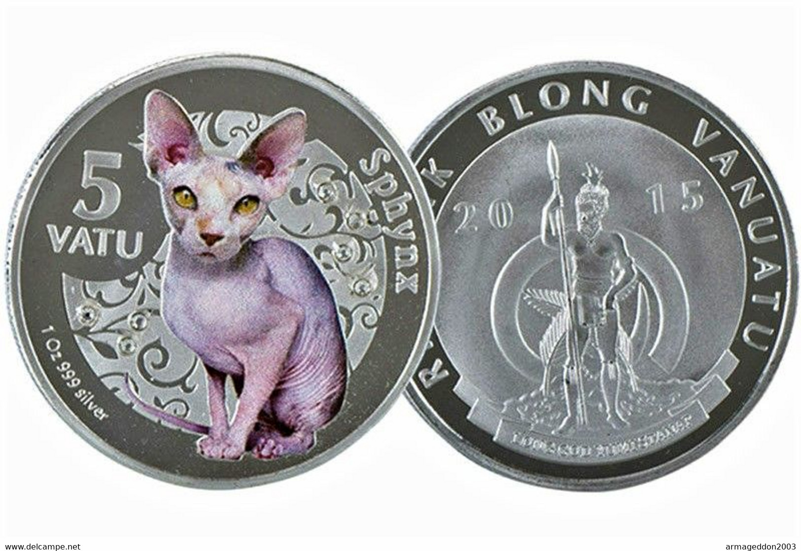 VANUATU Plaqué Argent 1 Oz (env 30 G) 999 SILVER Plated CHAT SPHYNX 2015 - Vanuatu