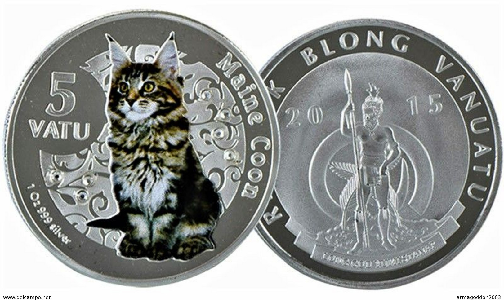 VANUATU Plaqué Argent 1 Oz (env 30 G) 999 SILVER Plated CHAT MAIN COON 2015 - Vanuatu