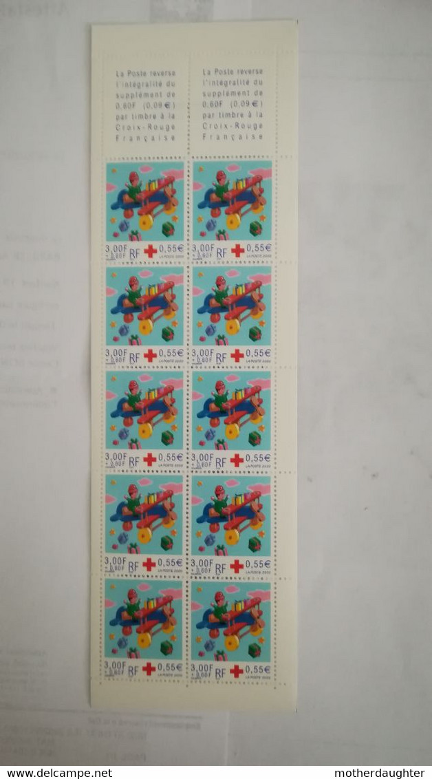 RARE - BLOC 10 TIMBRES NEUFS - CROIX ROUGE AVEC SUPPLEMENT - MEMOIRES D'UN PETIT AVION EN BOIS - 2000 - Nuovi