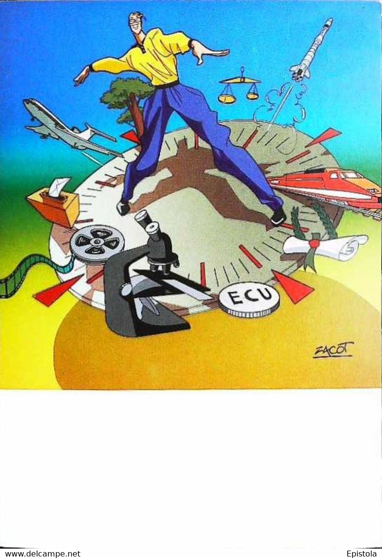 ► Illustration Fernand ZACOT  -  Européen Et L'ECU Future Monnaie - Série "Clés Pour L'Europe" Maastricht 1992 - Zacot, Fernand