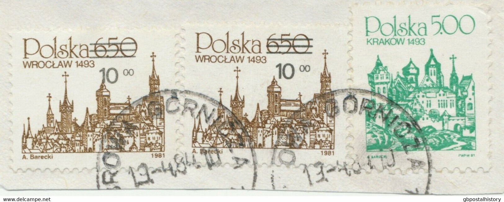 POLEN 1984 Kab.-Briefstück 5 Zlotty U 10 Auf 6,50 Zlotty (2x) AUFDRUCKABART - Errors & Oddities
