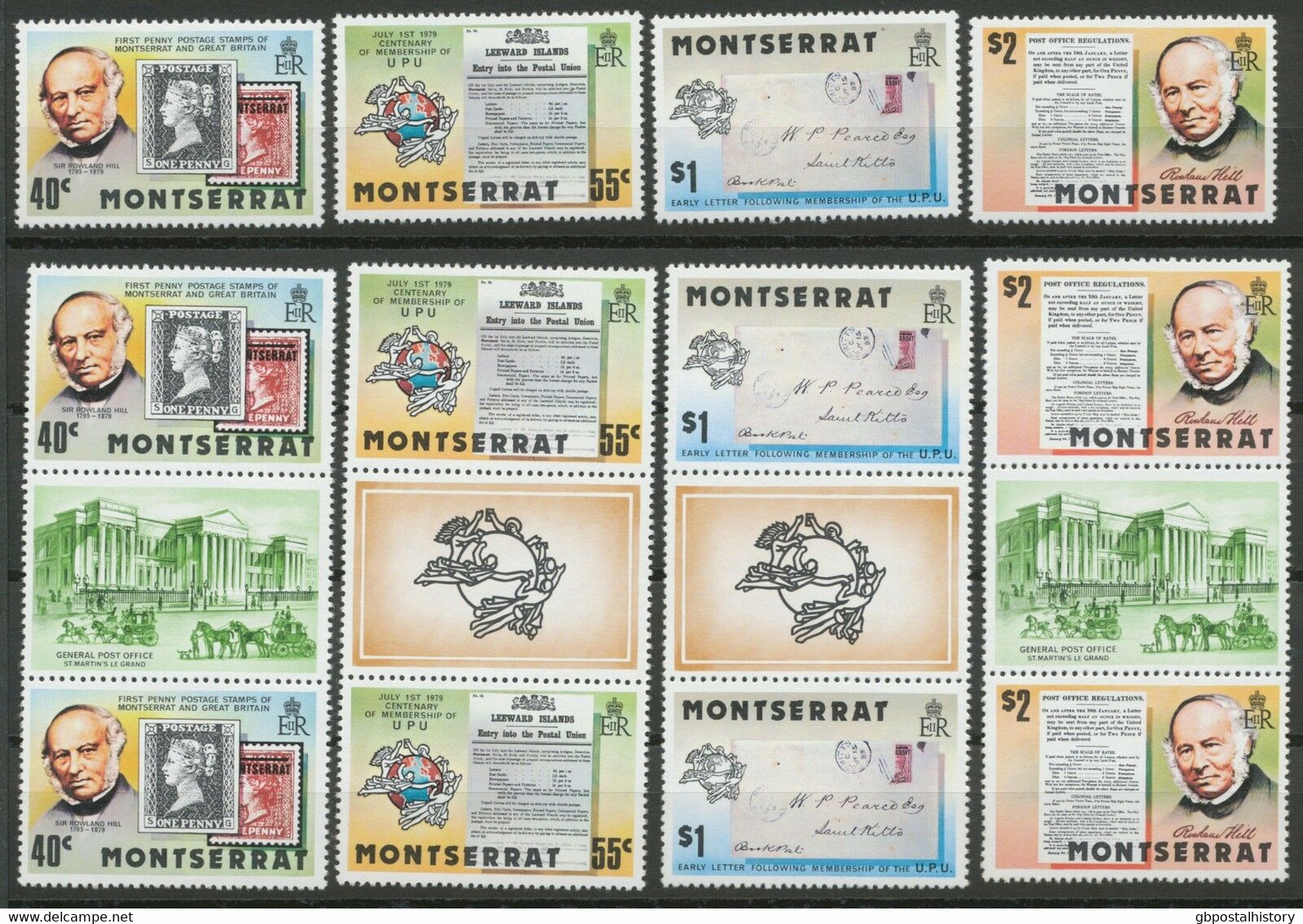 MONTSERRAT 1979 Rowland Hill Set + Two Sets With Gutter Pairs (2 Different) + MS - Montserrat