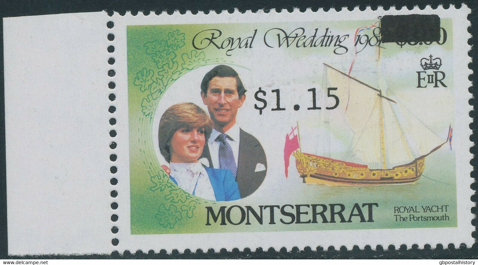 MONTSERRAT 1983 1.15 $ On 3 $ On Charles & Diana U/M MAJOR VARIETY: MISPRINT - Montserrat
