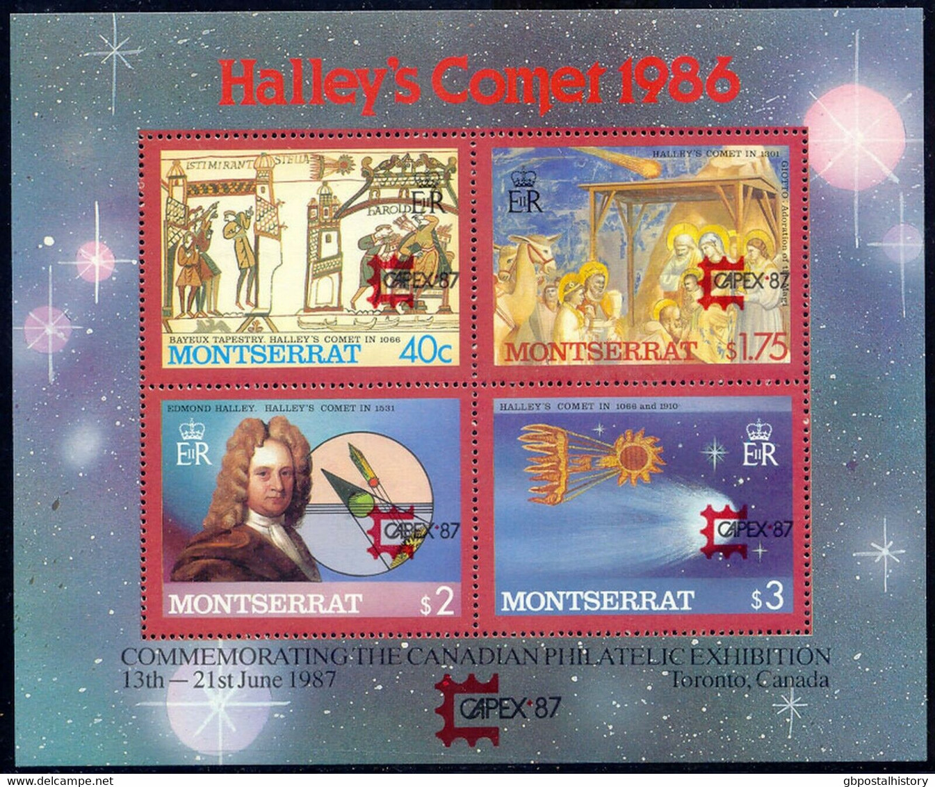 MONTSERRAT 1987 Halley's Comet CAPEX '87 U/M MS VARIETY MISSING BLACK OVERPRINT - Montserrat