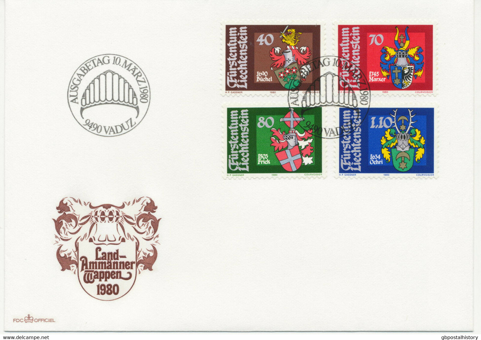 LIECHTENSTEIN 1980, Wappen Der Landammänner (I). Kab.-FDC - FDC