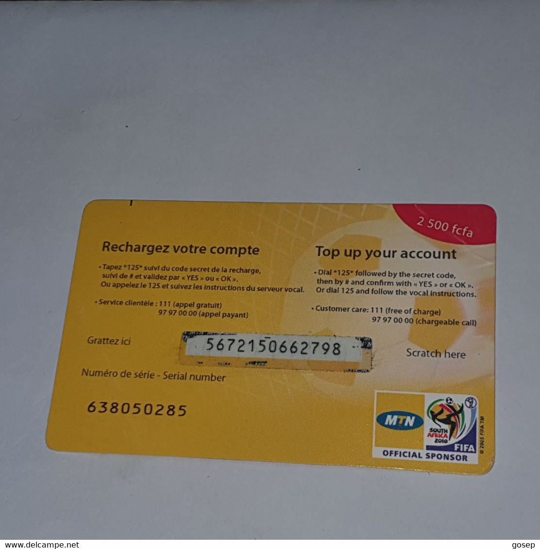 BENIN-(BJ-MTN-REF-003a)-game Sponsor-(11)-(2500fcfa)-(5672150662798)-used Card+1card Prepiad Free - Bénin