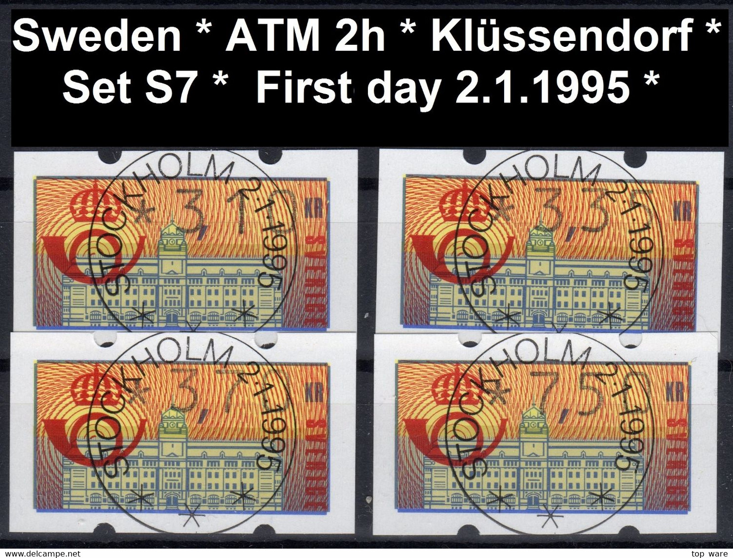 1992 Schweden Sweden ATM 2 H / Satz S7 Ersttag Vollstempel 2.1.1995 / Klüssendorf Automatenmarken Frama Automatici - Machine Labels [ATM]
