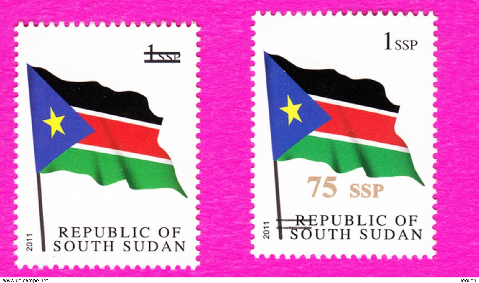 SOUTH SUDAN Surcharge Overprint ERROR 2x: Missing Value And Inverted Bars On 1 SSP Flag Stamp Südsudan Soudan Du Sud - South Sudan