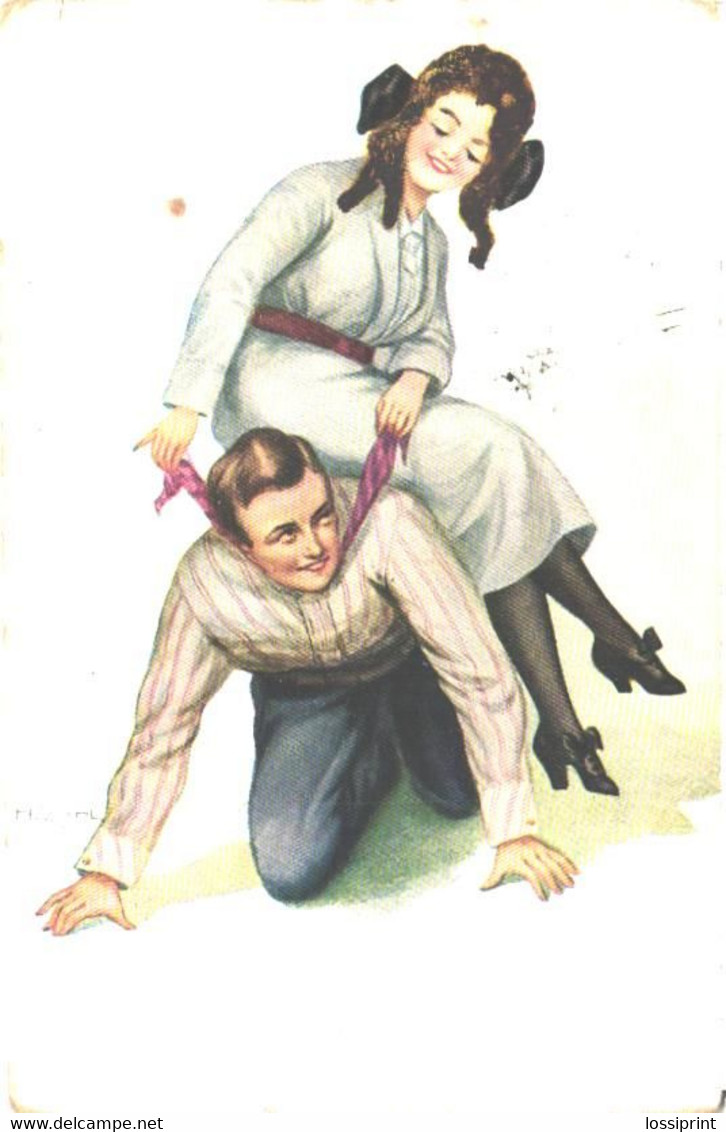 H.Zahl:Lady Riding On Man, Pre 1924 - Zahl, H.